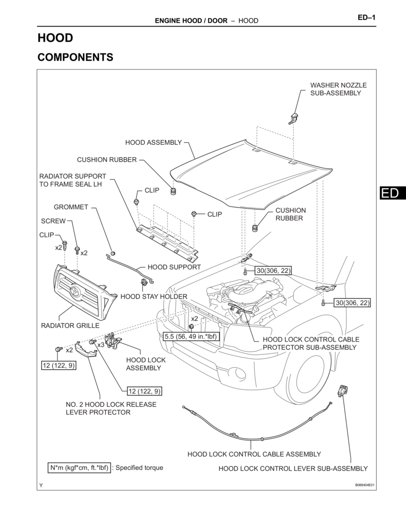 Toyota Tacoma hood diagram