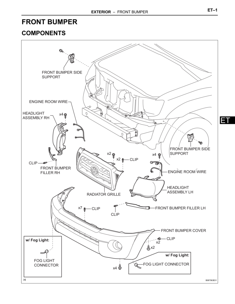 Toyota Tacoma front bumper diagram