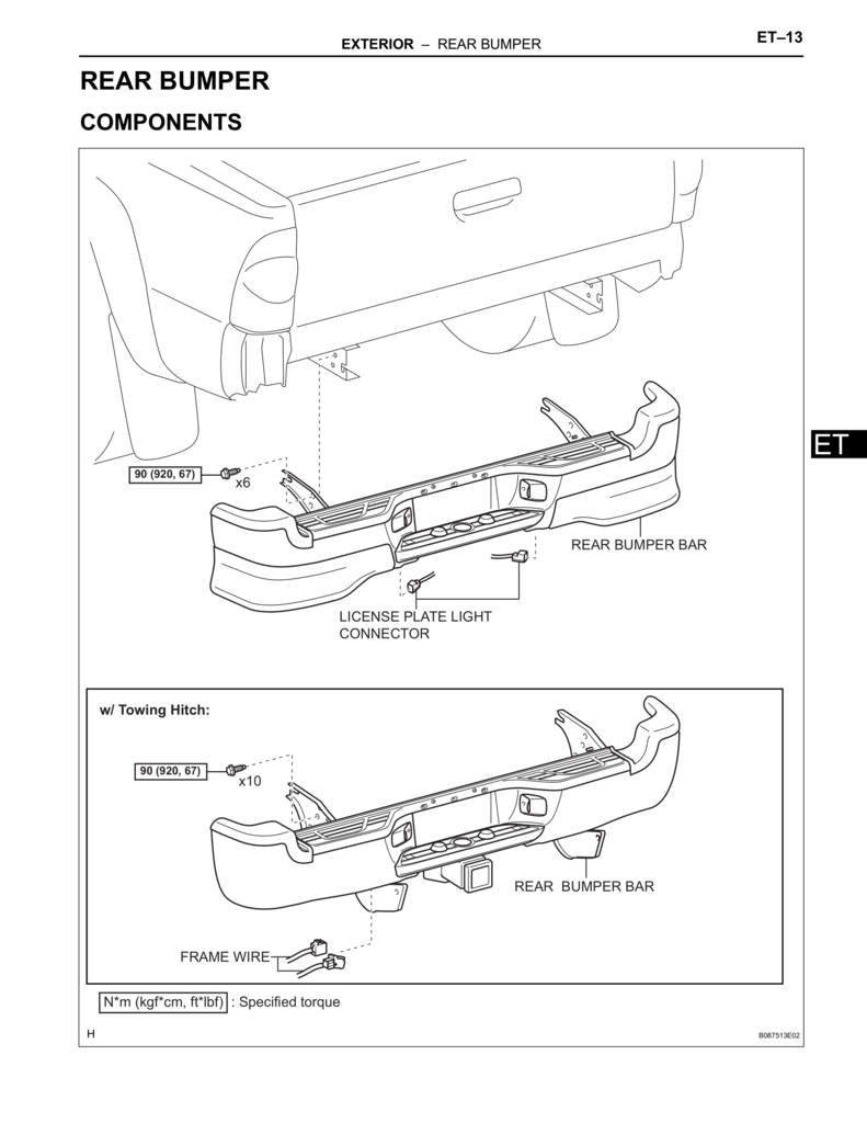 Toyota Tacoma rear bumper diagram