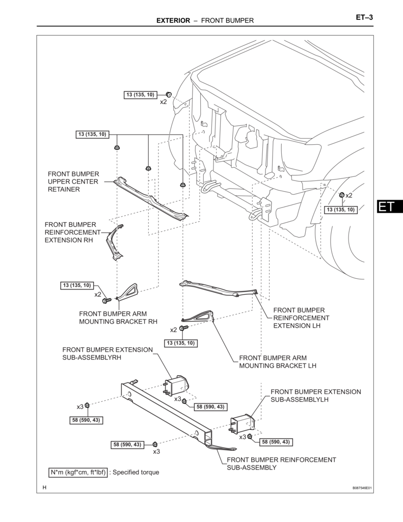 Toyota Tacoma front bumper diagram