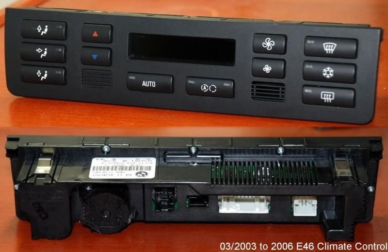 Front and back view of 2003 to 2006 BMW E46 climate control unit