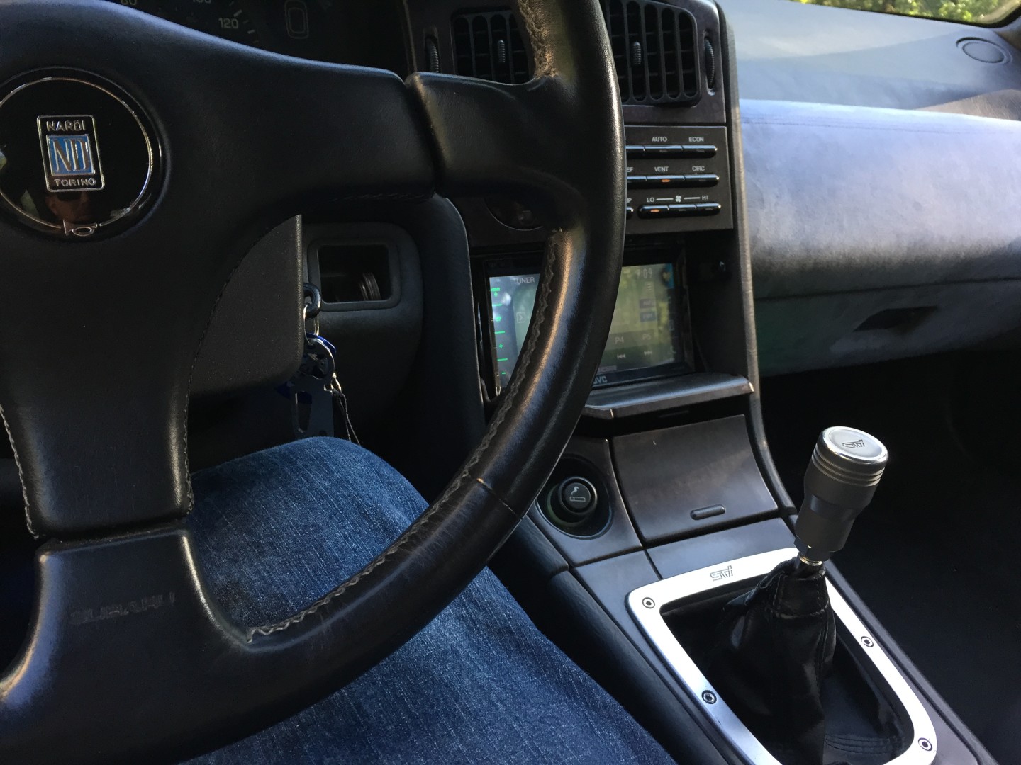 Nardi/Subaru steering wheel, STi bezel and shift knob as well as the touch screen stereo.