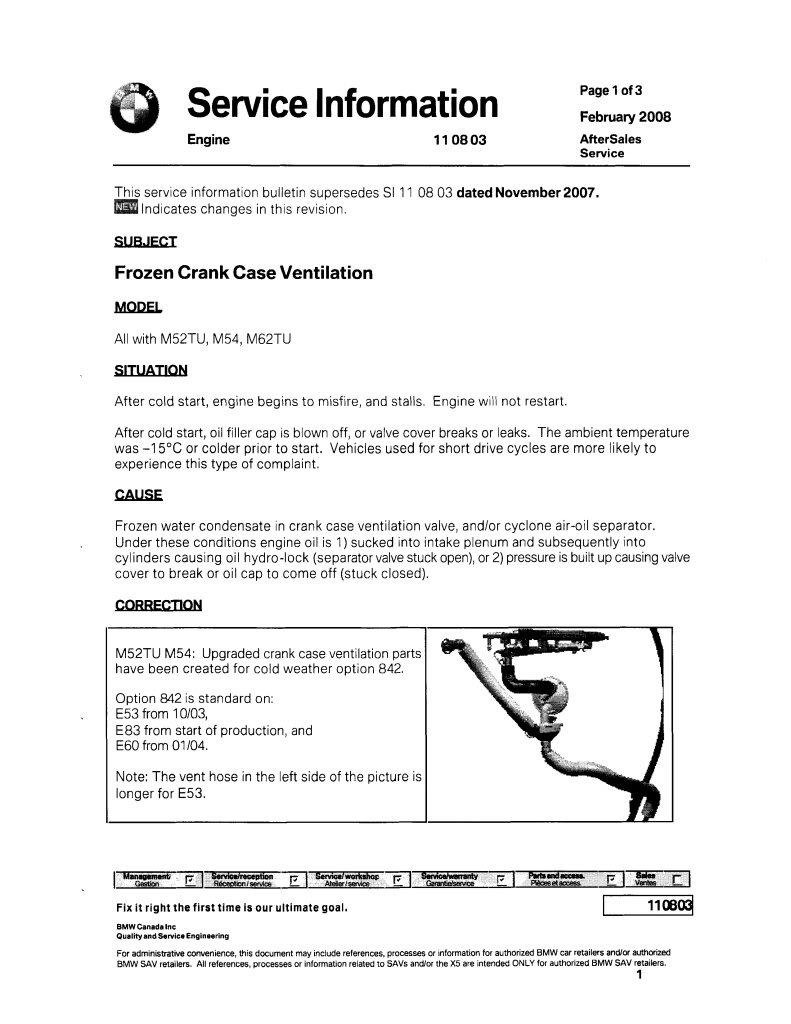BMW E39 Crankcase Ventilation System service information