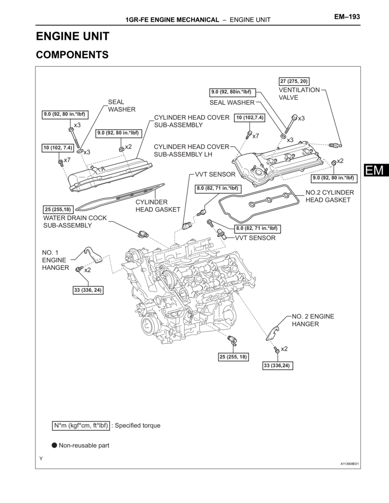 1GR-FE Engine internal assembly