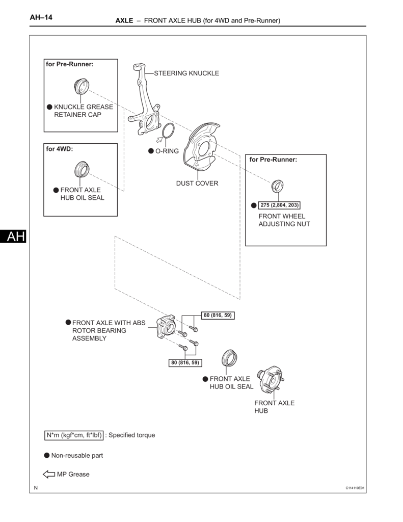 Toyota Tacoma 4wd and Pre-Runner front axle hub