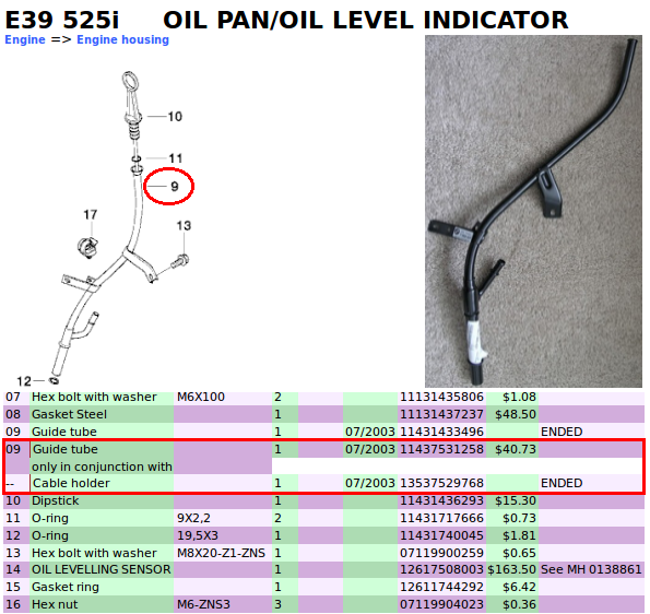 BMW E39 oil pan level indicator