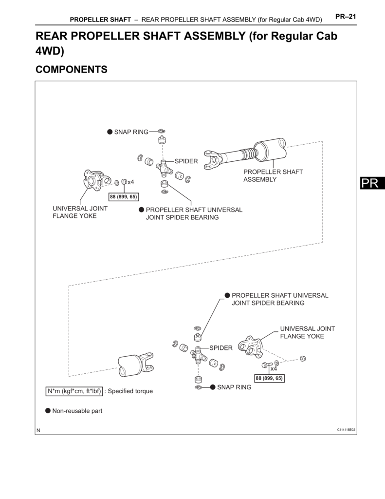 Toyota Tacoma 4wd reg cab rear propeller shaft assembly