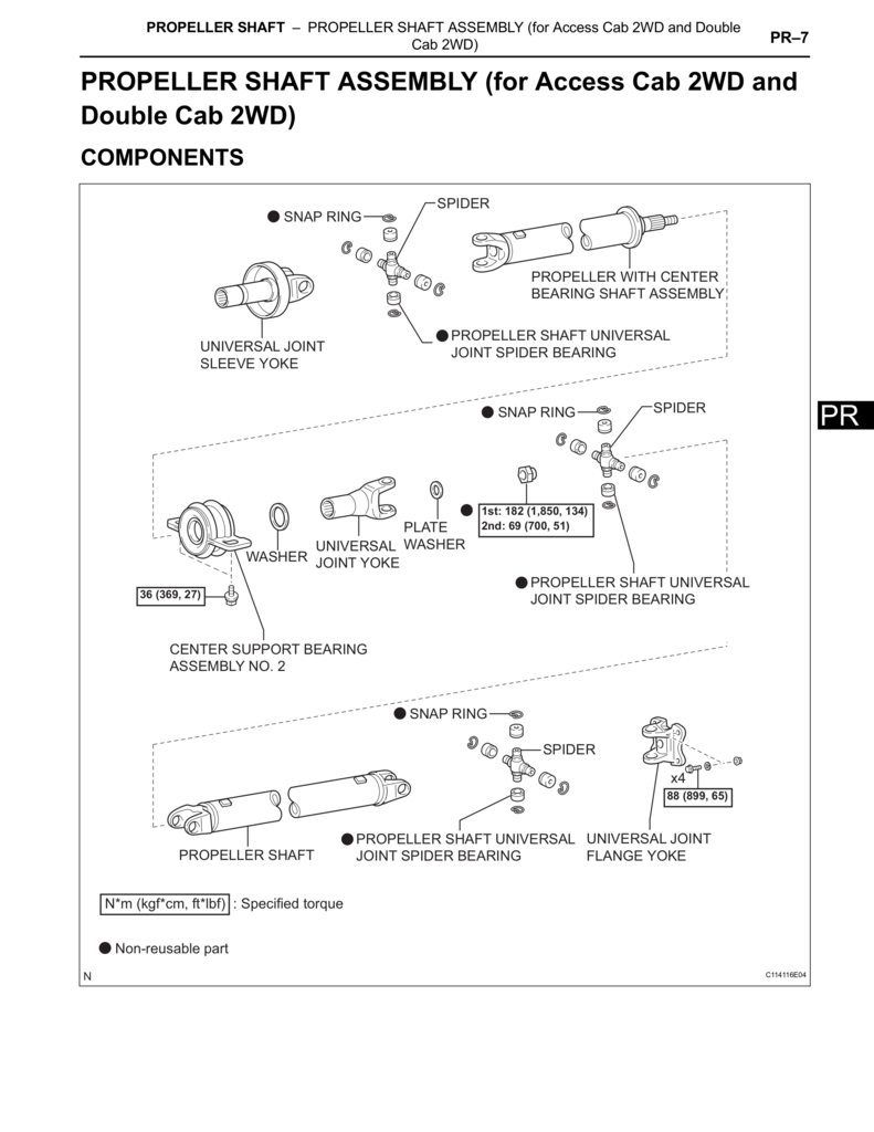 Toyota Tacoma 2wd reg cab propeller shaft assembly