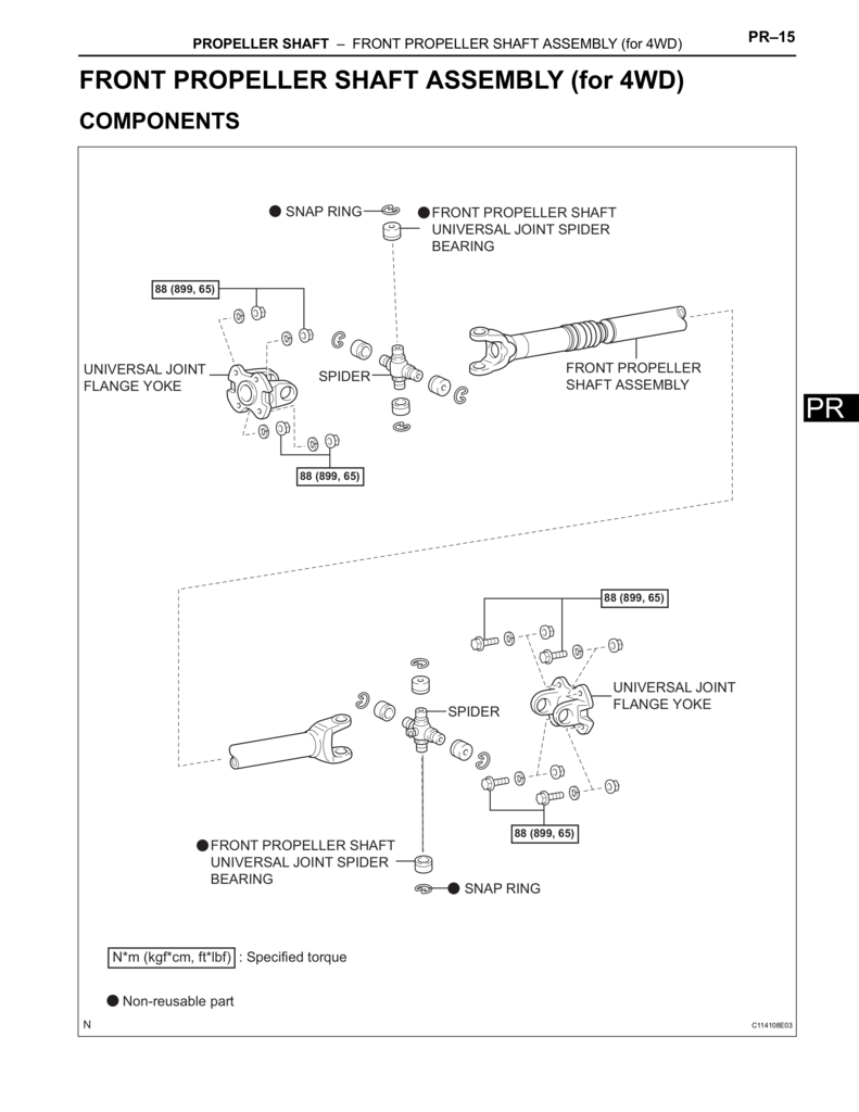 Toyota Tacoma front driveline 4wd only front propeller shaft assembly