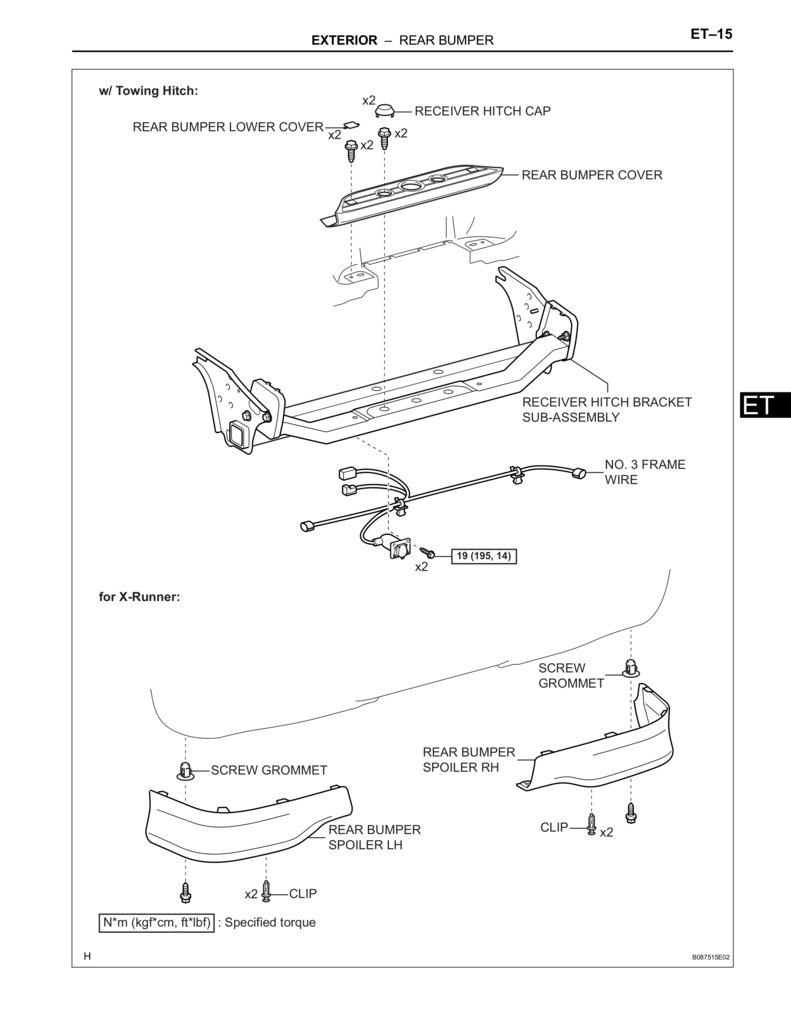 Toyota Tacoma rear bumper diagram