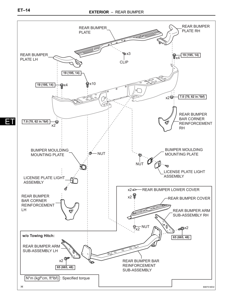 Toyota Tacoma rear bumper diagram