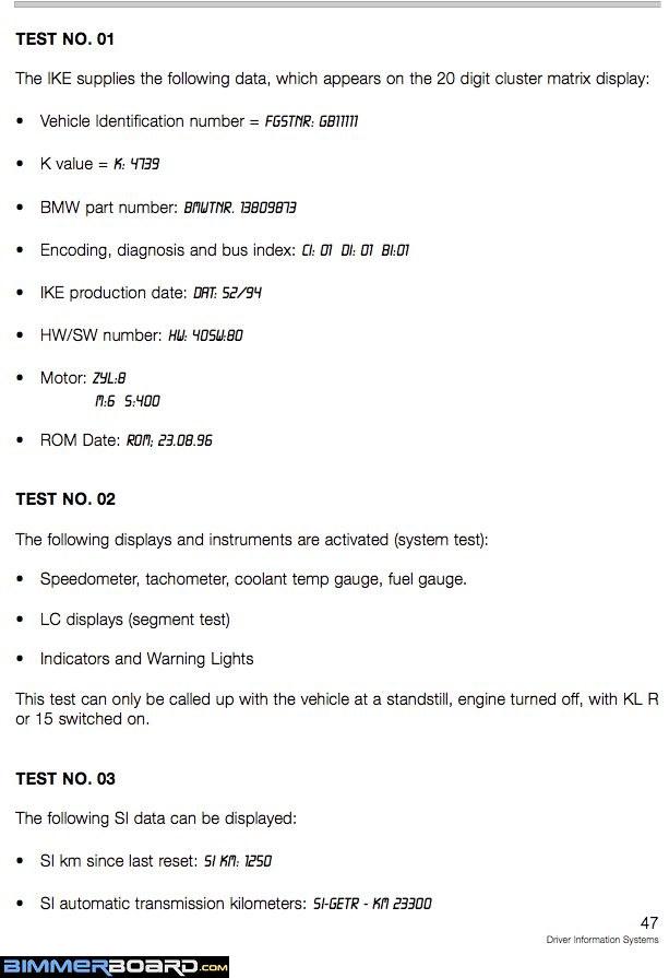 BMW E38 BC test functions