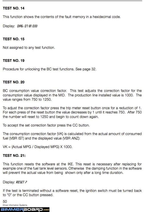 BMW E38 BC test functions