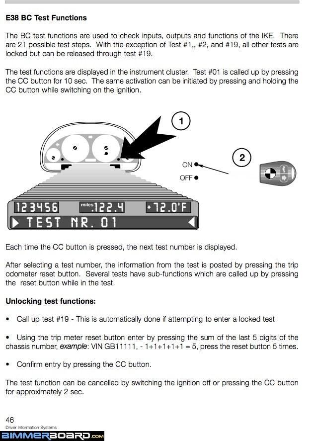 BMW E38 BC test functions