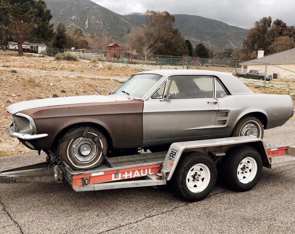 1967 Ford Mustang on trailer