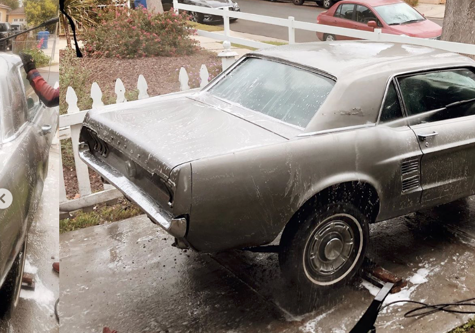 washing 1967 Ford Mustang