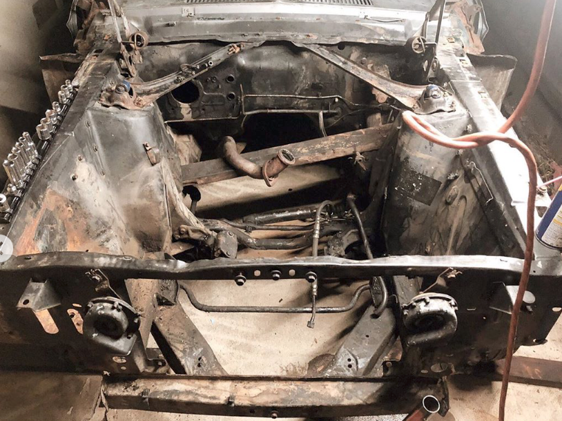1967 Ford Mustang engine bay stripped