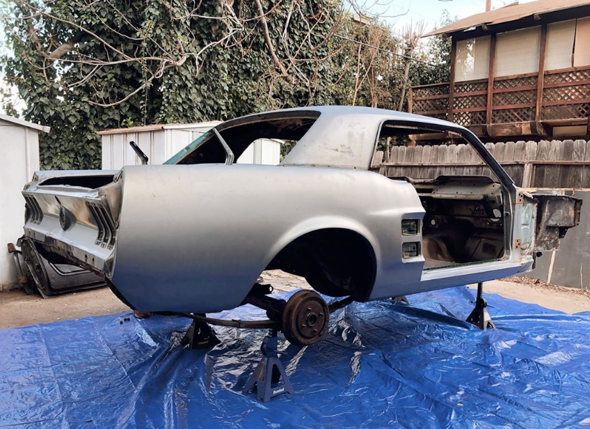 1967 Ford Mustang frame on jacks