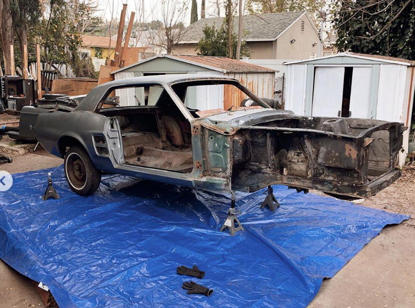 1967 Ford Mustang frame on jacks