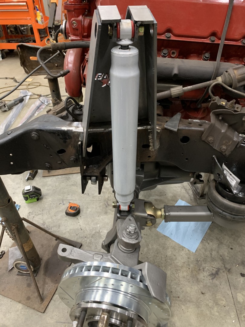 And the Barnes 4WD shock towers mounted. The Rancho shocks are 20” or so at full compression, and 35” fully extended.