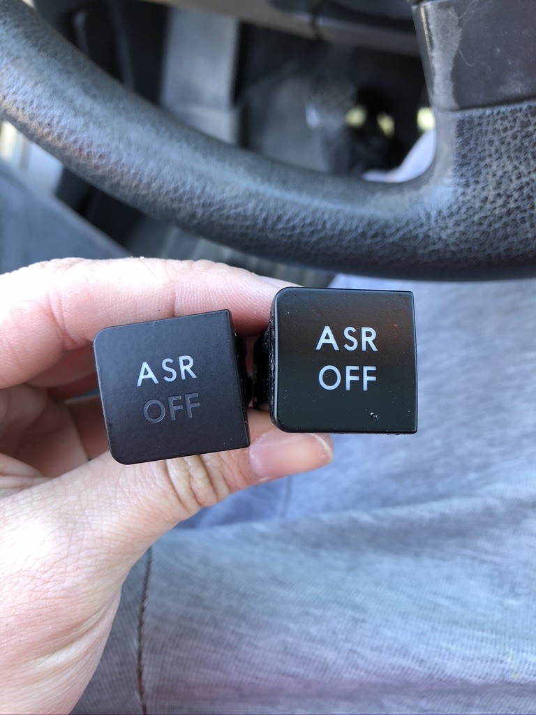 The devil is always in the details. I swapped out the Rabbit ASR button on the right with a Jetta one on the left. The only difference is the Rabbit shows on the dash when the ASR is off whereas the Jetta one shows it on the button. Now I have the best of both worlds!