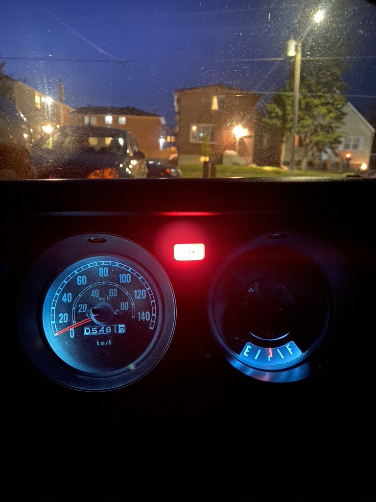 With the new LED's installed! the colour is way more blue VS the old murky green and I have to say visibility has improved drastically! Now I can properly see how far off my speedo is because of my undersized wheels hahaha